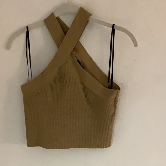 Forever 21 Knit Halter Criss Cross Crop Top, Size S, Tan - Picture 2 of 4